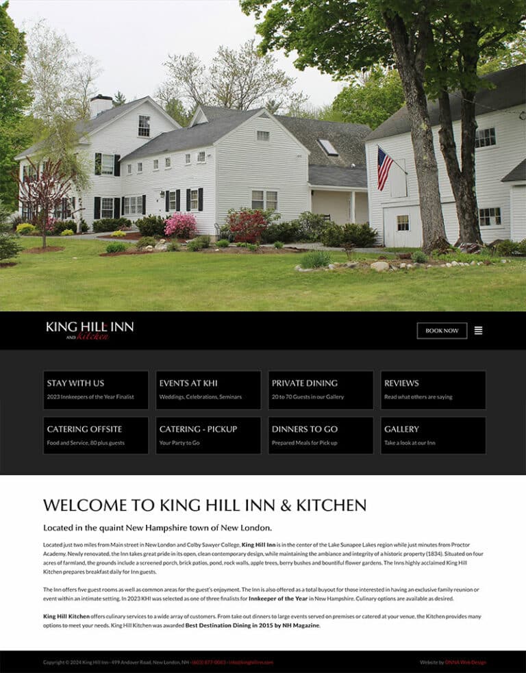 A screenshot of King Hill Inn and Kitchen website home page